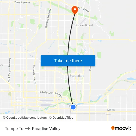 Tempe Tc to Paradise Valley map