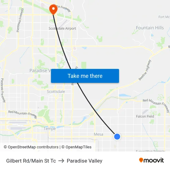 Gilbert Rd/Main St Tc to Paradise Valley map