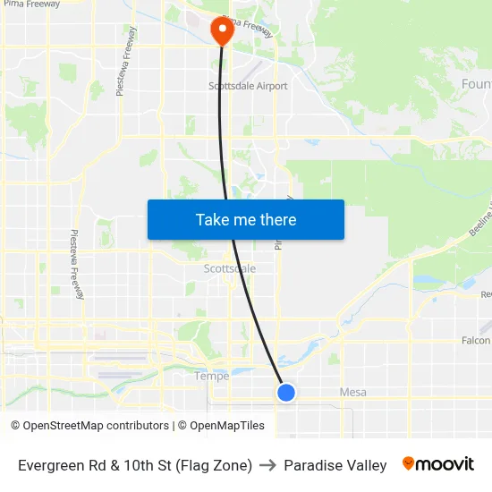 Evergreen Rd & 10th St (Flag Zone) to Paradise Valley map