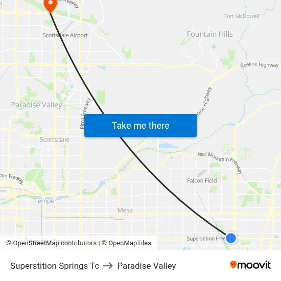 Superstition Springs Tc to Paradise Valley map
