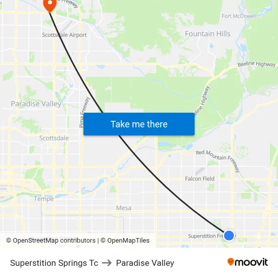 Superstition Springs Tc to Paradise Valley map