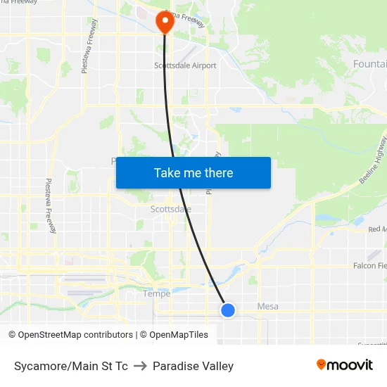 Sycamore/Main St Tc to Paradise Valley map