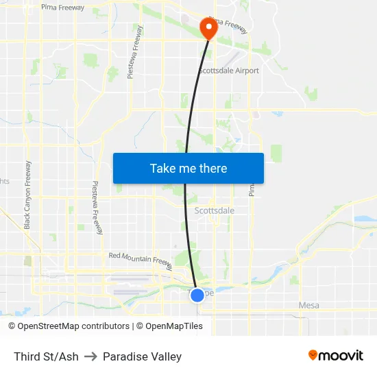 Third St/Ash to Paradise Valley map