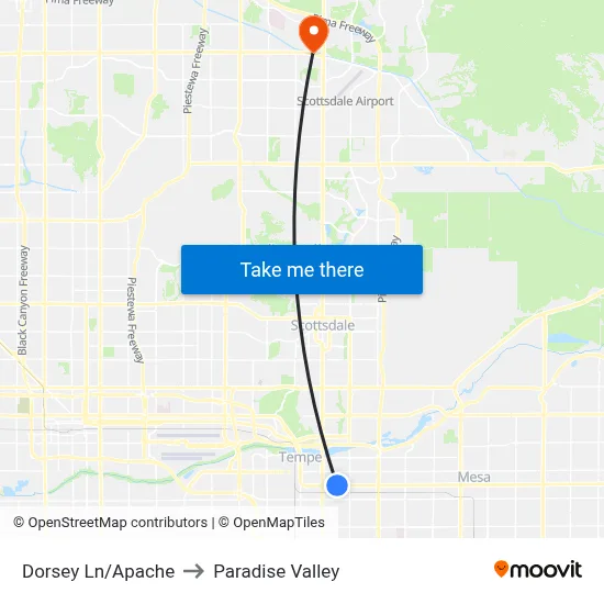 Dorsey Ln/Apache to Paradise Valley map