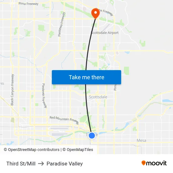 Third St/Mill to Paradise Valley map
