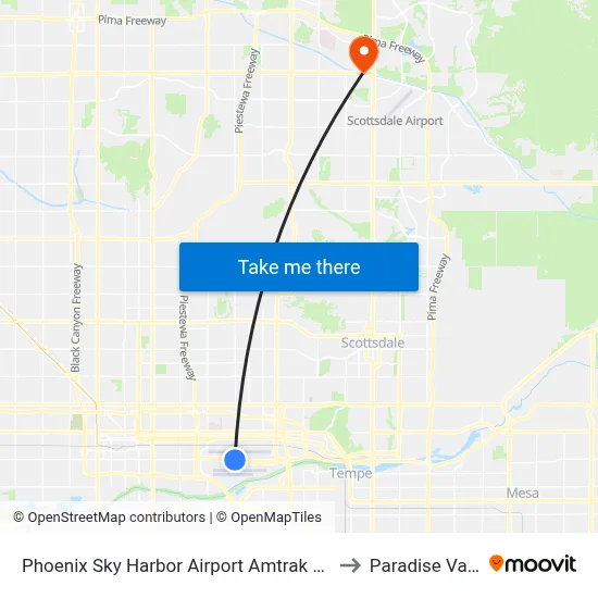 Phoenix Sky Harbor Airport Amtrak Station to Paradise Valley map