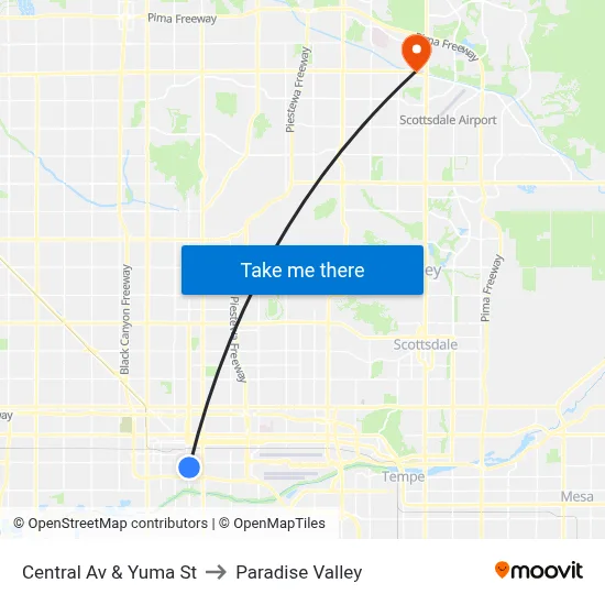 Central Av & Yuma St to Paradise Valley map