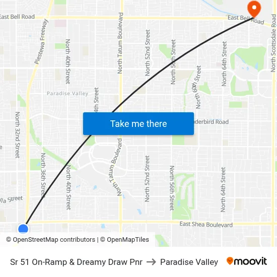 Sr 51 On-Ramp & Dreamy Draw Pnr to Paradise Valley map