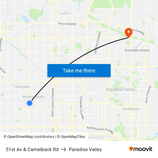 51st Av & Camelback Rd to Paradise Valley map
