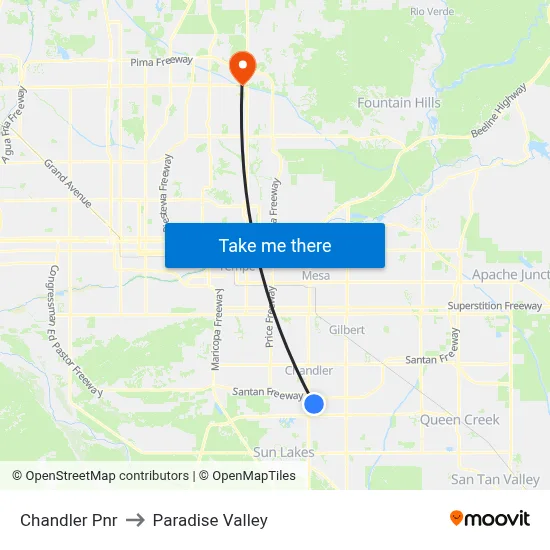 Chandler Pnr to Paradise Valley map