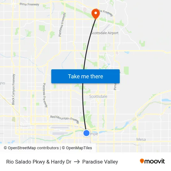Rio Salado Pkwy & Hardy Dr to Paradise Valley map