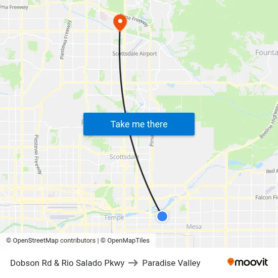 Dobson Rd & Rio Salado Pkwy to Paradise Valley map