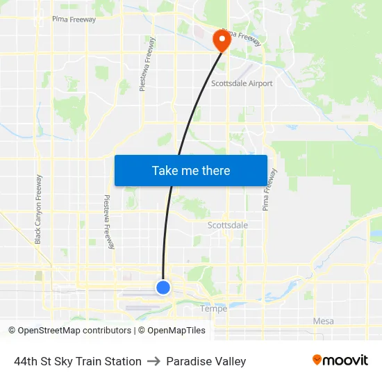 44th St Sky Train Station to Paradise Valley map