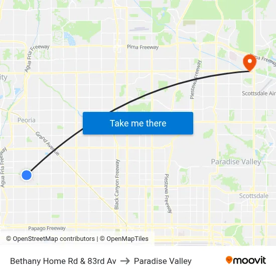 Bethany Home Rd & 83rd Av to Paradise Valley map