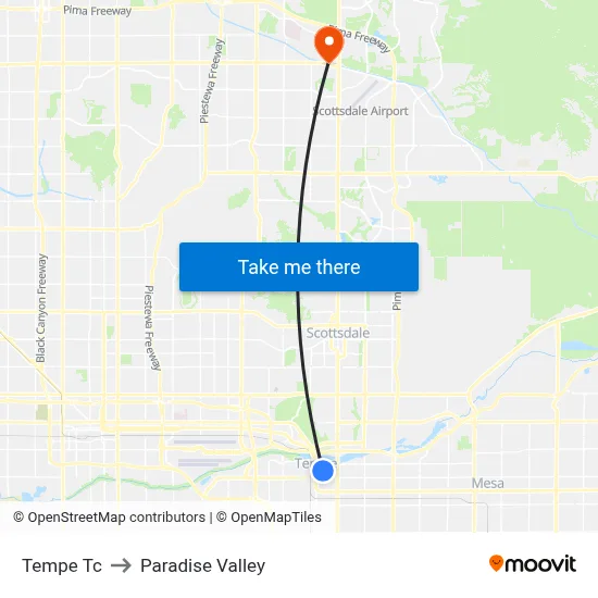 Tempe Tc to Paradise Valley map