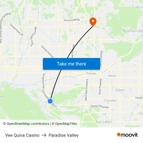 Vee Quiva Casino to Paradise Valley map