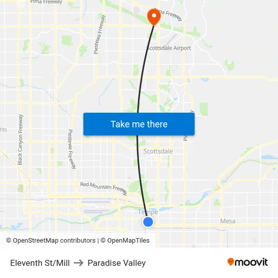 Eleventh St/Mill to Paradise Valley map