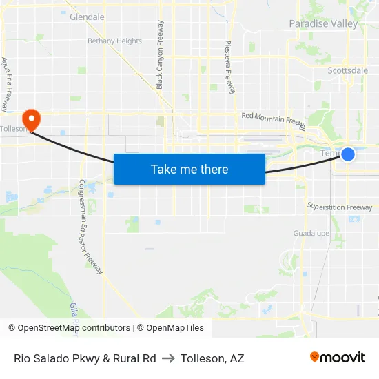 Rio Salado Pkwy & Rural Rd to Tolleson, AZ map