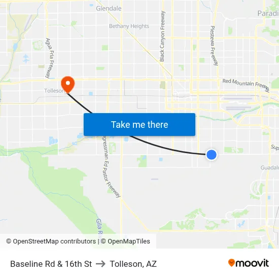 Baseline Rd & 16th St to Tolleson, AZ map