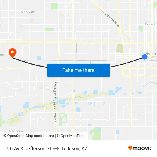 7th Av & Jefferson St to Tolleson, AZ map