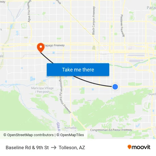 Baseline Rd & 9th St to Tolleson, AZ map