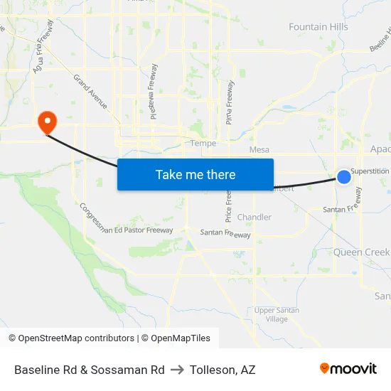 Baseline Rd & Sossaman Rd to Tolleson, AZ map