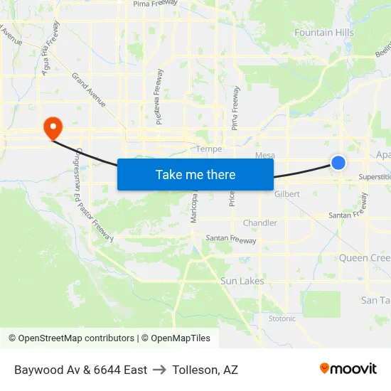 Baywood Av & 6644 East to Tolleson, AZ map