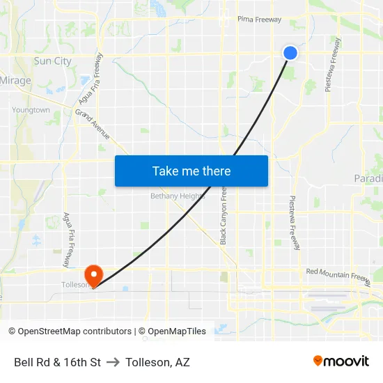 Bell Rd & 16th St to Tolleson, AZ map