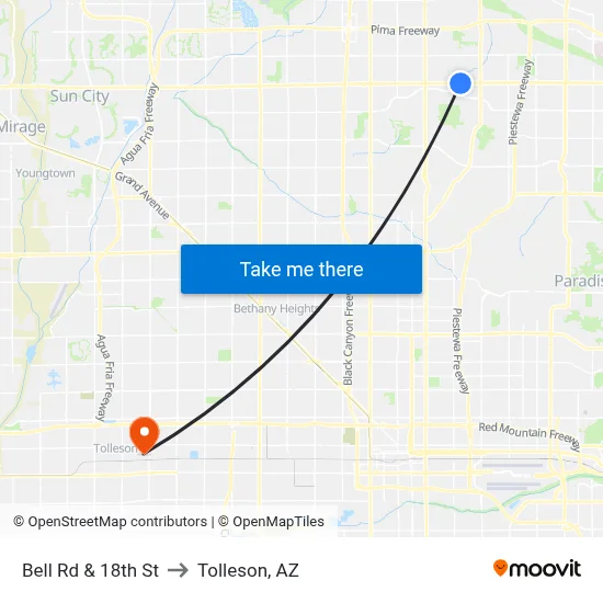 Bell Rd & 18th St to Tolleson, AZ map
