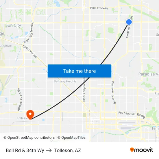 Bell Rd & 34th Wy to Tolleson, AZ map