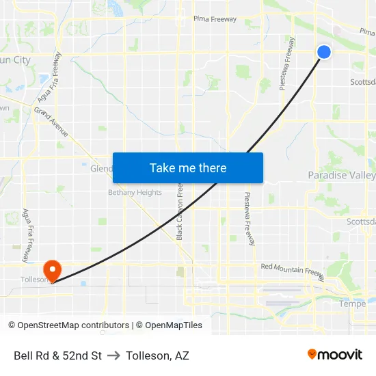 Bell Rd & 52nd St to Tolleson, AZ map