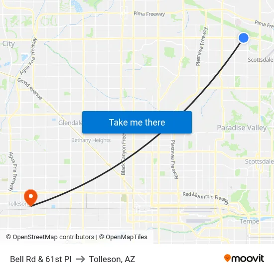 Bell Rd & 61st Pl to Tolleson, AZ map