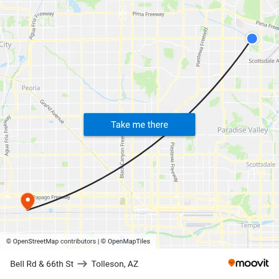 Bell Rd & 66th St to Tolleson, AZ map