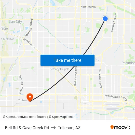 Bell Rd & Cave Creek Rd to Tolleson, AZ map