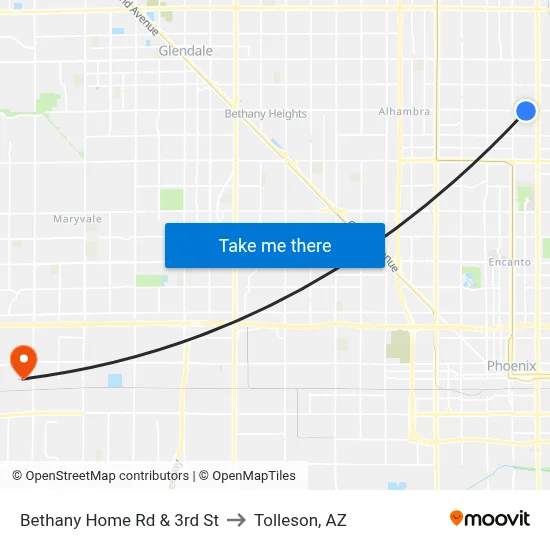 Bethany Home Rd & 3rd St to Tolleson, AZ map
