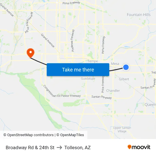 Broadway Rd & 24th St to Tolleson, AZ map