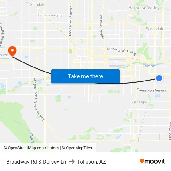 Broadway Rd & Dorsey Ln to Tolleson, AZ map