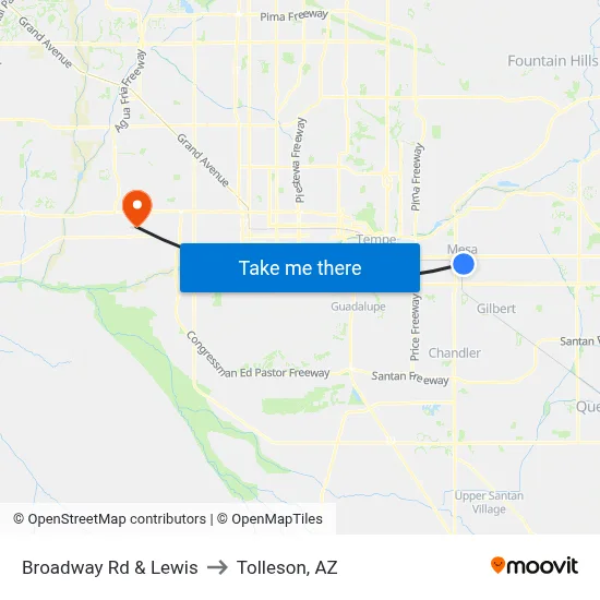 Broadway Rd & Lewis to Tolleson, AZ map
