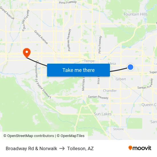 Broadway Rd & Norwalk to Tolleson, AZ map