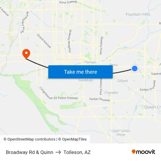 Broadway Rd & Quinn to Tolleson, AZ map