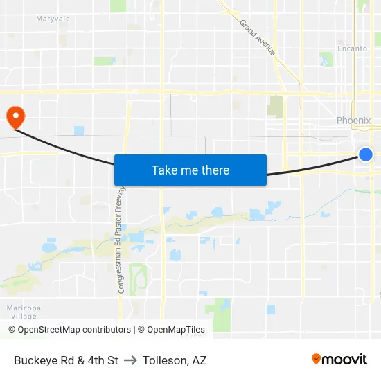 Buckeye Rd & 4th St to Tolleson, AZ map