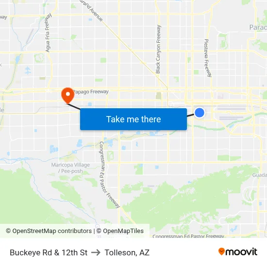 Buckeye Rd & 12th St to Tolleson, AZ map