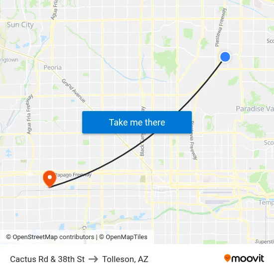 Cactus Rd & 38th St to Tolleson, AZ map
