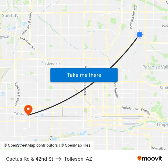 Cactus Rd & 42nd St to Tolleson, AZ map