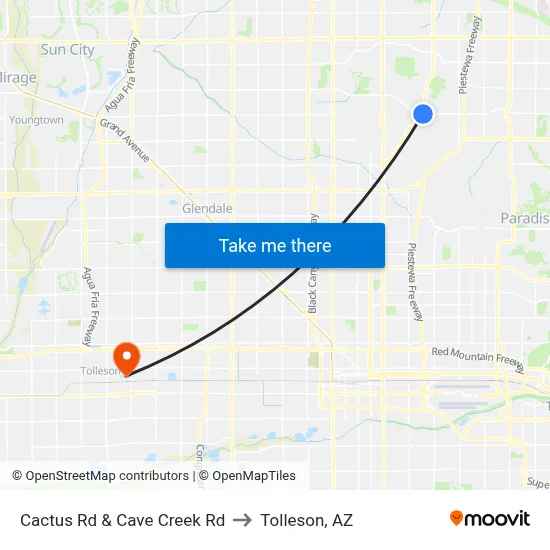 Cactus Rd & Cave Creek Rd to Tolleson, AZ map
