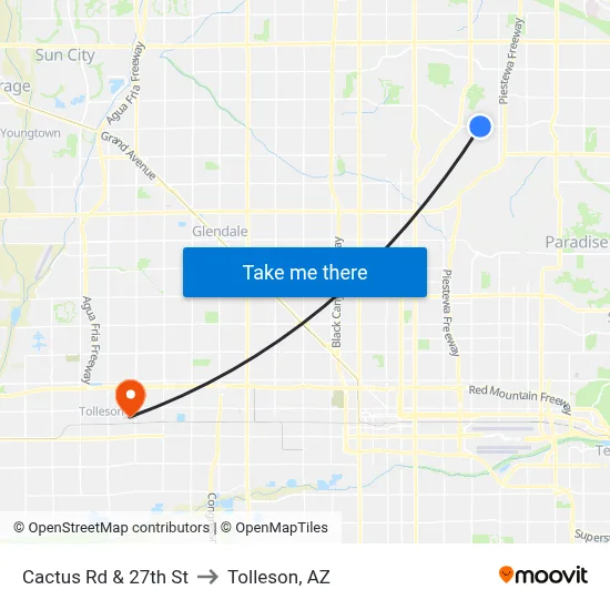 Cactus Rd & 27th St to Tolleson, AZ map