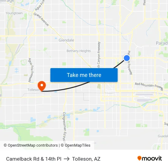 Camelback Rd & 14th Pl to Tolleson, AZ map
