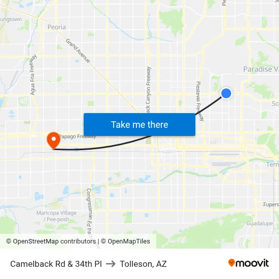 Camelback Rd & 34th Pl to Tolleson, AZ map