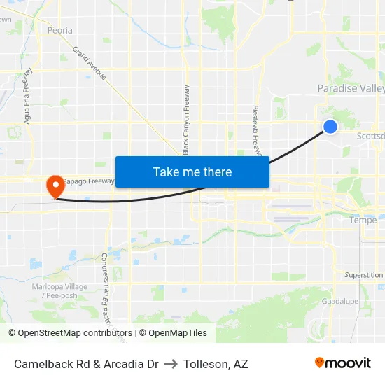 Camelback Rd & Arcadia Dr to Tolleson, AZ map