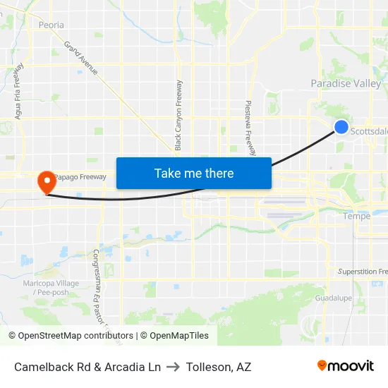 Camelback Rd & Arcadia Ln to Tolleson, AZ map